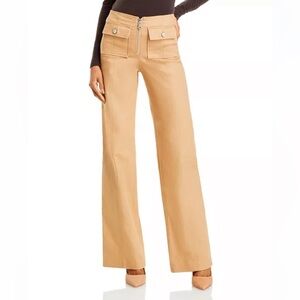 Cinq à Sept Azure Long Wide Leg Jeans Pants in Sahara Tan Trousers Size 6